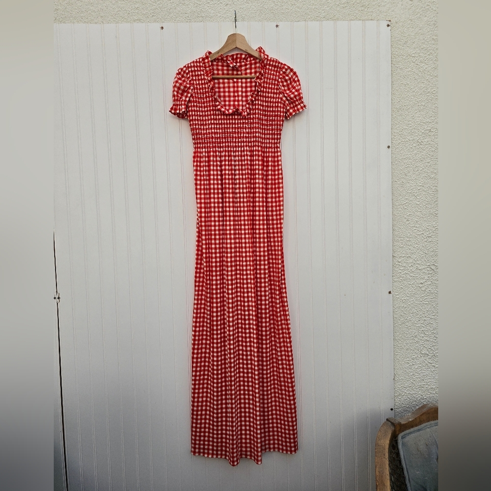 Vintage Red Gingham Maxi Dress